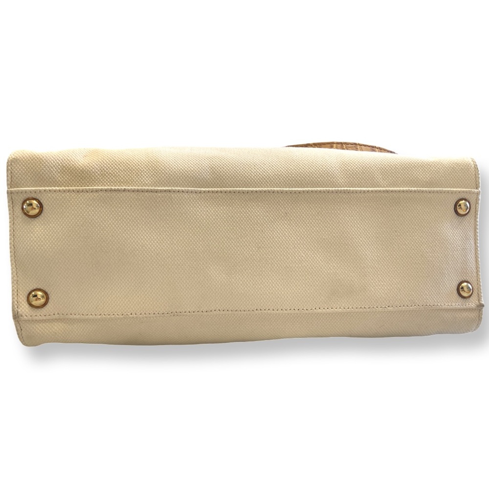 Michael Kors Hamilton Large Canvas Tote | Croc Embossed Leather Trim Cream - Picture 5 of 10